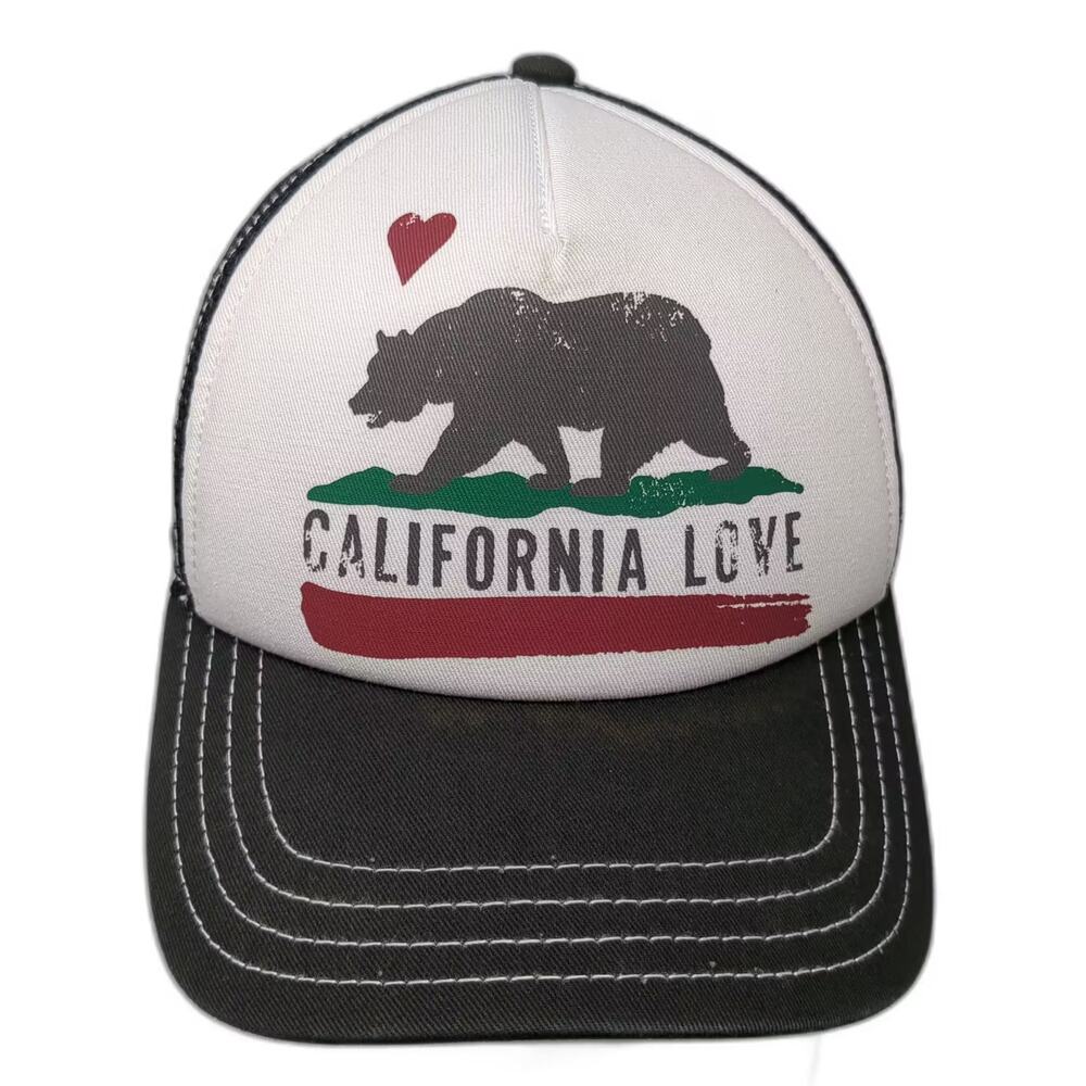 Brooklyn Hat Co. Trucker Hat Black White OS California Love Bear Heart Hat